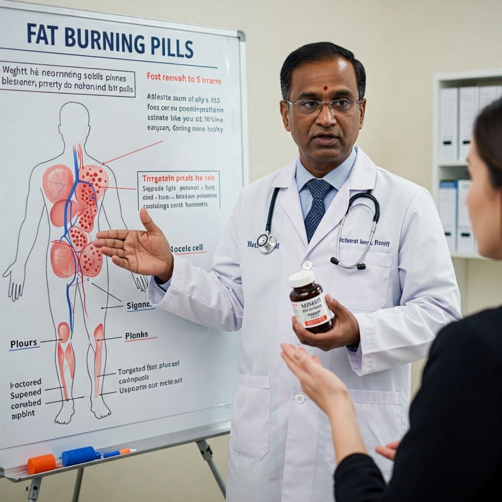 Do Fat Burning Pills Work and Are Diet Pills Safe? What You Need to Know About the Best Fat Burners for Women 1 A doctor discussing healthy lifestyle habits with a patient, including the potential role of safe diet pills under medical supervision.