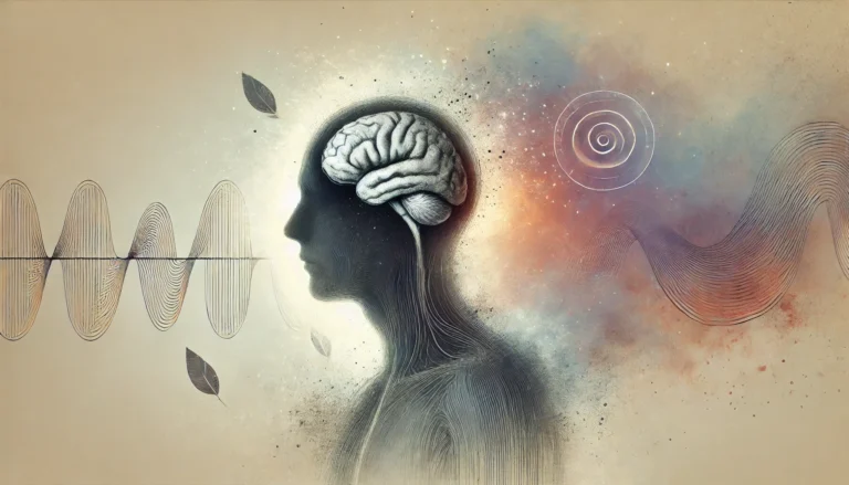 A conceptual illustration of a human silhouette with faint dark energy lines around the skin, symbolizing fatigue, brain fog, and inflammation, set against a soft, abstract background.