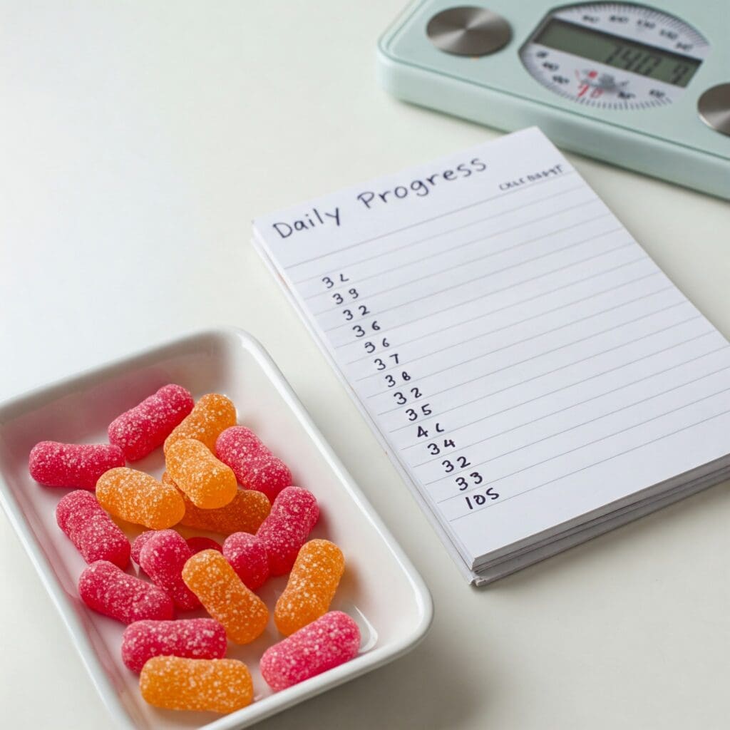 Do Weight Loss Gummies Help You Shed Pounds? Here's What You Need to Know! 3 Precision-dosed weight-loss gummies sit on a minimalist white tray under cool clinical lighting, paired with a progress journal and scale. This clean, science-backed imagery reinforces gummies as a measurable fitness aid.
