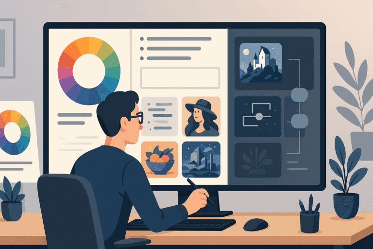 Creative workspace with a strategist generating visual content ideas for an article about what to eat instead of meat.