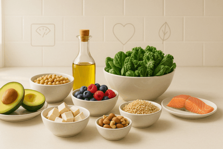 Colorful display of whole foods from popular diets, visually comparing entries from the diet name list for plant-based health insights