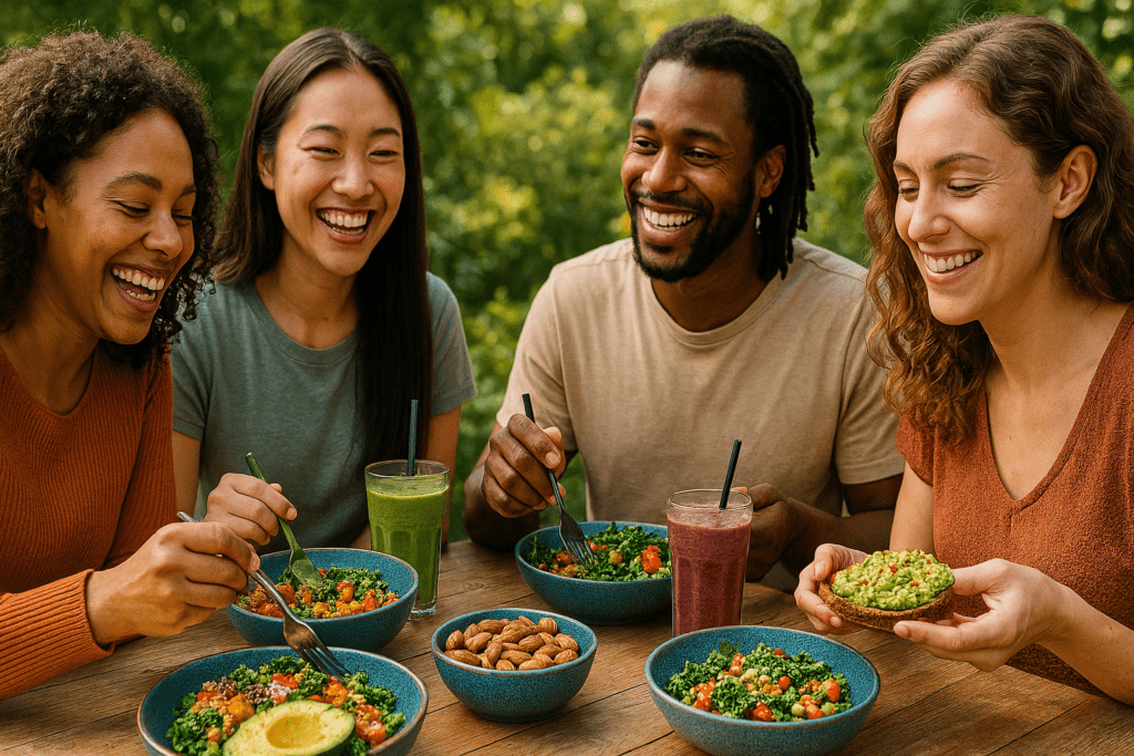 High Calorie Foods for Weight Loss: How Plant-Based Choices Can Help You Gain Healthfully 1 "Whole-food high calorie foods for weight loss like avocado, nut butters, quinoa, and dried fruits arranged on a rustic kitchen table"