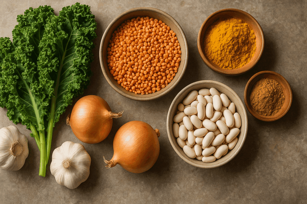 Blender Soups for Vegans: Easy and Nutritious Pureed Recipes to Boost Your Plant-Based Diet 2 Bowl of vibrant red soup surrounded by chickpeas, carrots, avocado, and greens, highlighting the nutrient density of blender soups for vegans.