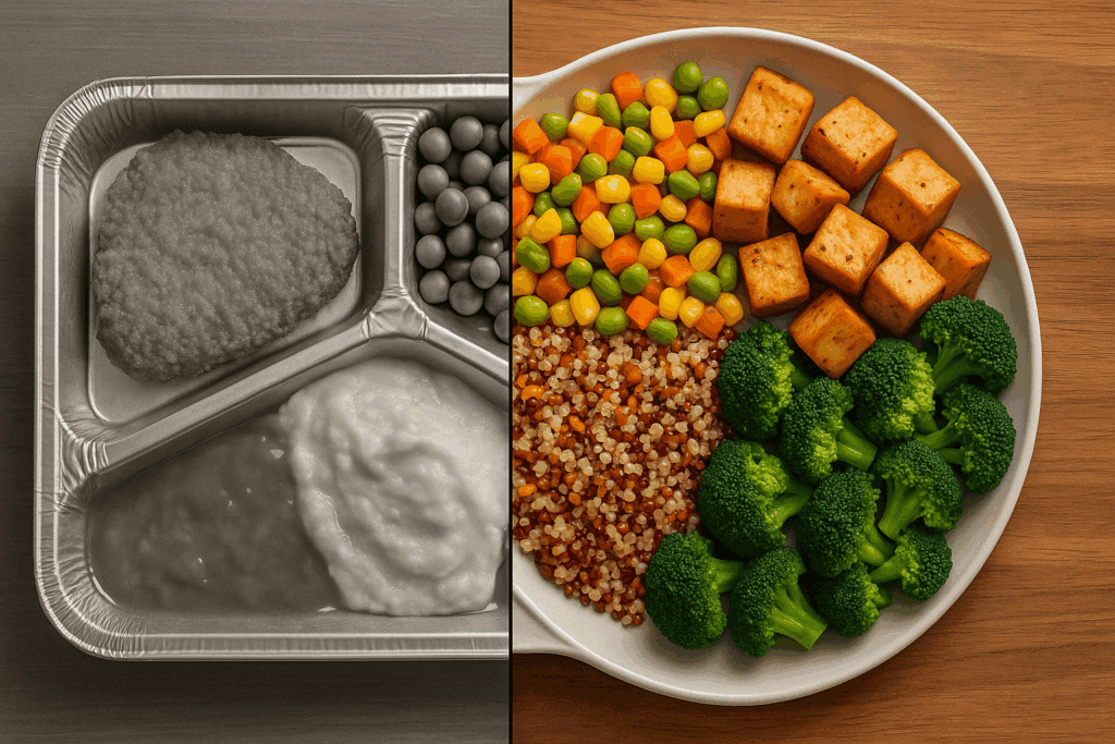Best Healthy Frozen Food Delivery and Ready to Eat Meals for Busy Lifestyles 1 Freezer filled with neatly stacked, colorful ready-to-eat meals representing healthy frozen food delivery options
