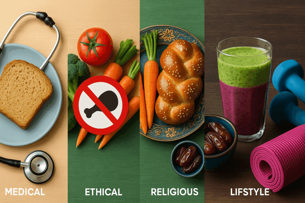 Types of Dietary Restrictions: What They Mean for Plant-Based Nutrition and Long-Term Health 1 “Assortment of foods representing different types of dietary restrictions including gluten-free, dairy-free, nut-free, and plant-based options”