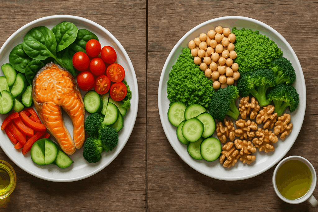 How the Green Mediterranean Diet Plan Supports Heart and Metabolic Health: What the Science Says About This Plant-Powered Eating Style 1 Side-by-side comparison of traditional and green Mediterranean meals featuring legumes, duckweed, and green tea as part of the Green Mediterranean Diet Plan