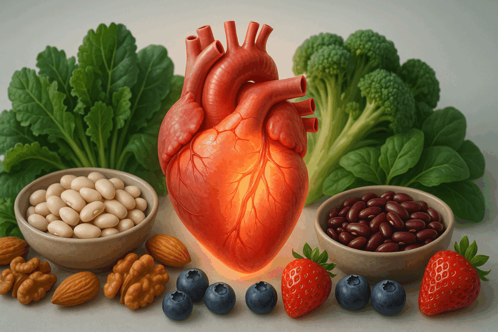 What the Latest Healthy Food Articles Reveal About Plant-Based Diets and Long-Term Wellness 1 Visual showing heart surrounded by leafy greens and berries, as featured in healthy food articles on heart wellness
