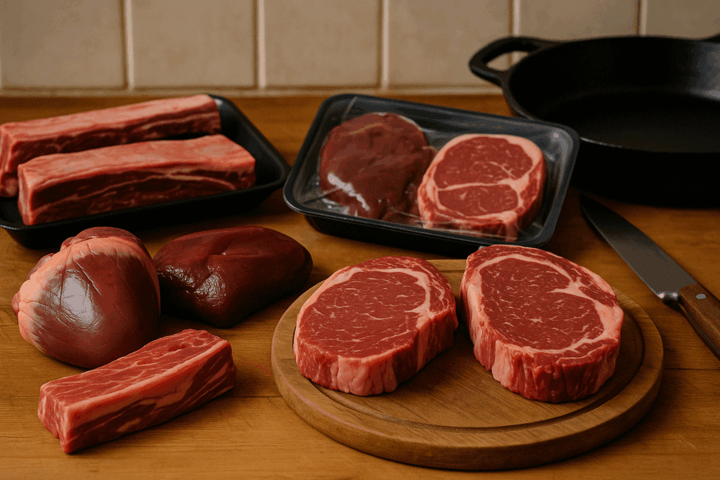 Is a Meat Diet Healthy? What Science Says About Carnivore Diet Side Effects, Heart Health, and Long-Term Risks 1 Assorted red meats on a wooden board with vegetables nearby, visually asking is a meat diet healthy for long-term wellness.