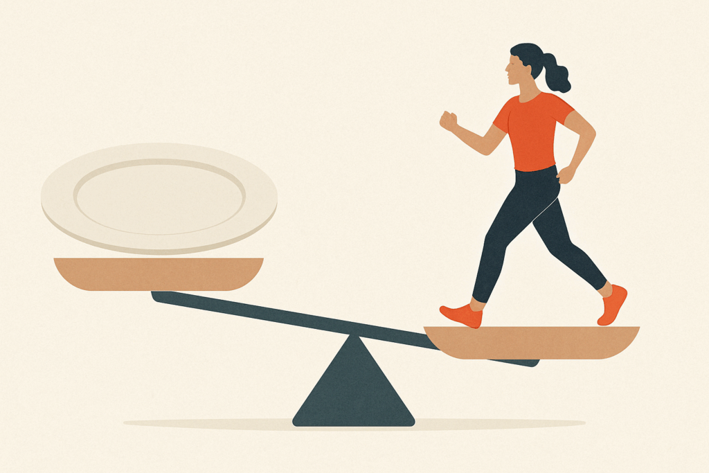 How to Eat Fewer Calories Without Feeling Hungry: What to Eat for a Calorie Deficit to Lose Weight Safely 1 "Diagram showing the balance between calorie intake and expenditure, explaining what to eat for a calorie deficit to lose weight."