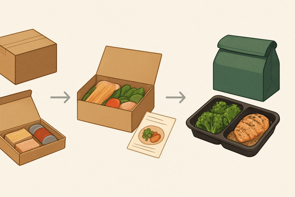 Are Meal Delivery Services Worth It? How the Best Prepared Food Delivery Options Support a Healthier, Stress-Free Lifestyle 1 "Timeline graphic showing the evolution of meal delivery services from mail-order food to modern, chef-curated meal delivery options—are meal delivery services worth it?"