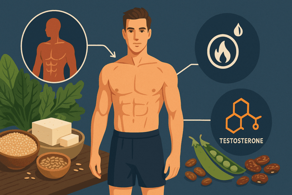 Healthy meal prep containers with plant-based ingredients arranged for a balanced male nutrition plan