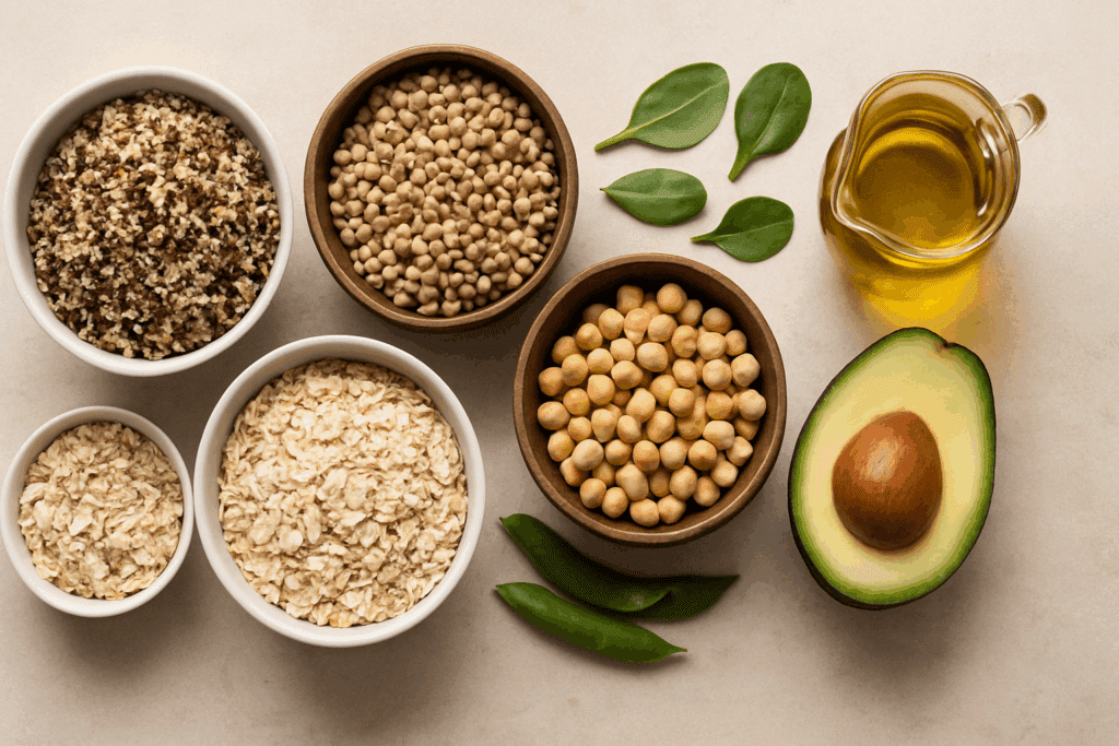 Things Vegans Can Eat: A Practical List of Nutrient-Rich Vegan Food Examples for a Balanced Plant-Based Diet 1 Colorful assortment of whole plant foods arranged on a table, showcasing diverse things vegans can eat.