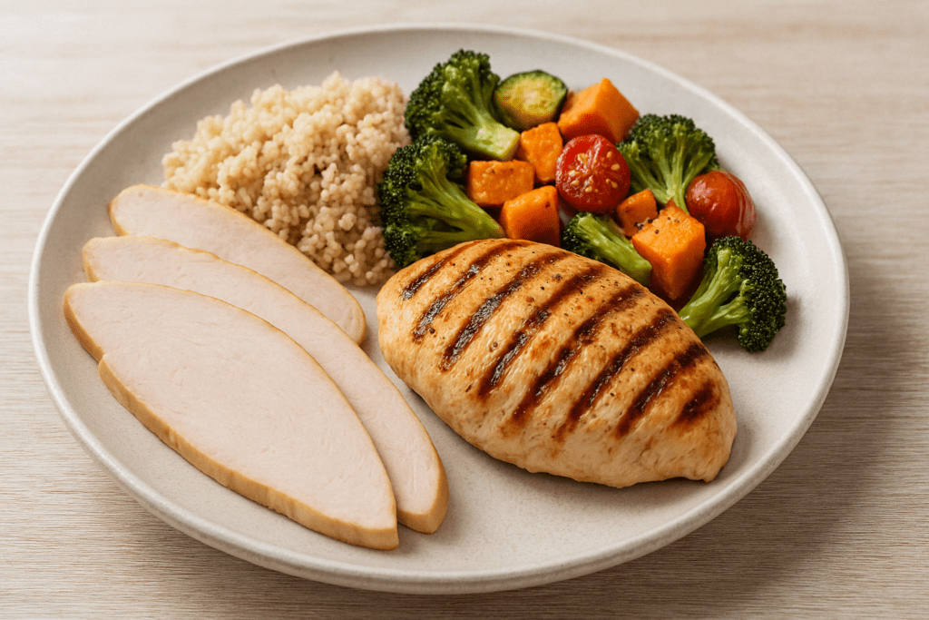 Healthiest Meats to Eat: Dietitian-Approved Choices That Support Weight Loss and Heart Health 2 “Selection of the healthiest meats to eat including grilled chicken, wild-caught fish, and grass-fed beef on a rustic table”