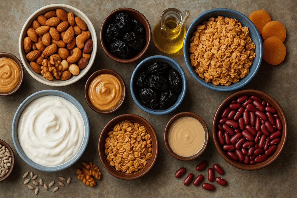Smart Meal Prep for Weight Gain: Healthy, Calorie-Dense Recipes to Build Strength and Support Wellness 2 Person organizing high-calorie meals with nuts, tofu, and legumes in a bright kitchen for smart meal prep for weight gain