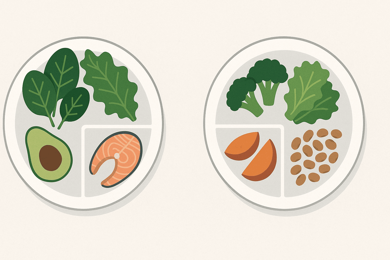 Visual comparison of keto and low-carb plates illustrating dietary differences in meal prep for men.