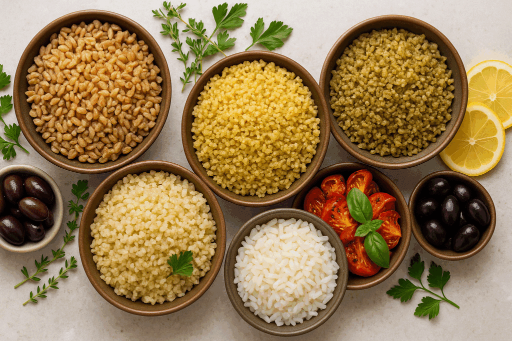 Authentic Mediterranean meals like paella and dolmades with white rice, answering can you eat white rice on the Mediterranean diet with cultural context