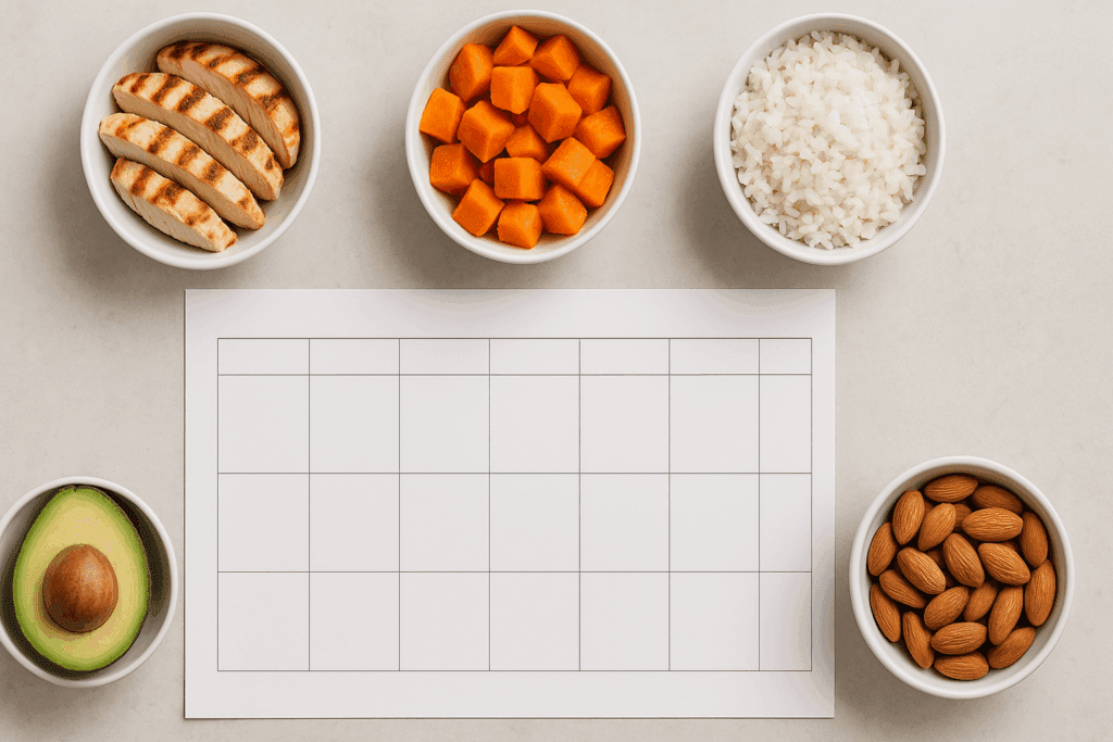 30 Day Fat Loss Meal Plan and Workout Guide for Real Results 2 Macronutrient-focused meal planning with protein, carbs, and fats laid out for a 30 day fat loss meal plan.