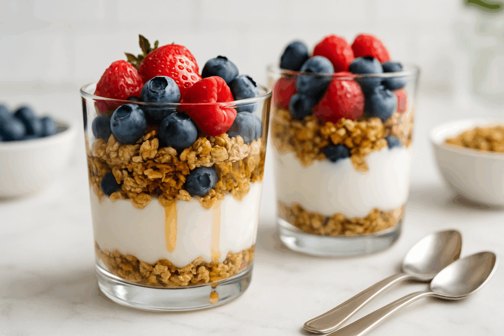 25 Easy Vegan Snacks for a Healthier Lifestyle: Delicious Ideas and Quick Recipes You’ll Love 2 Healthy vegan snacks arranged on a wooden table featuring yogurt parfaits, spiced nuts, energy balls, and vegetable sticks with guacamole