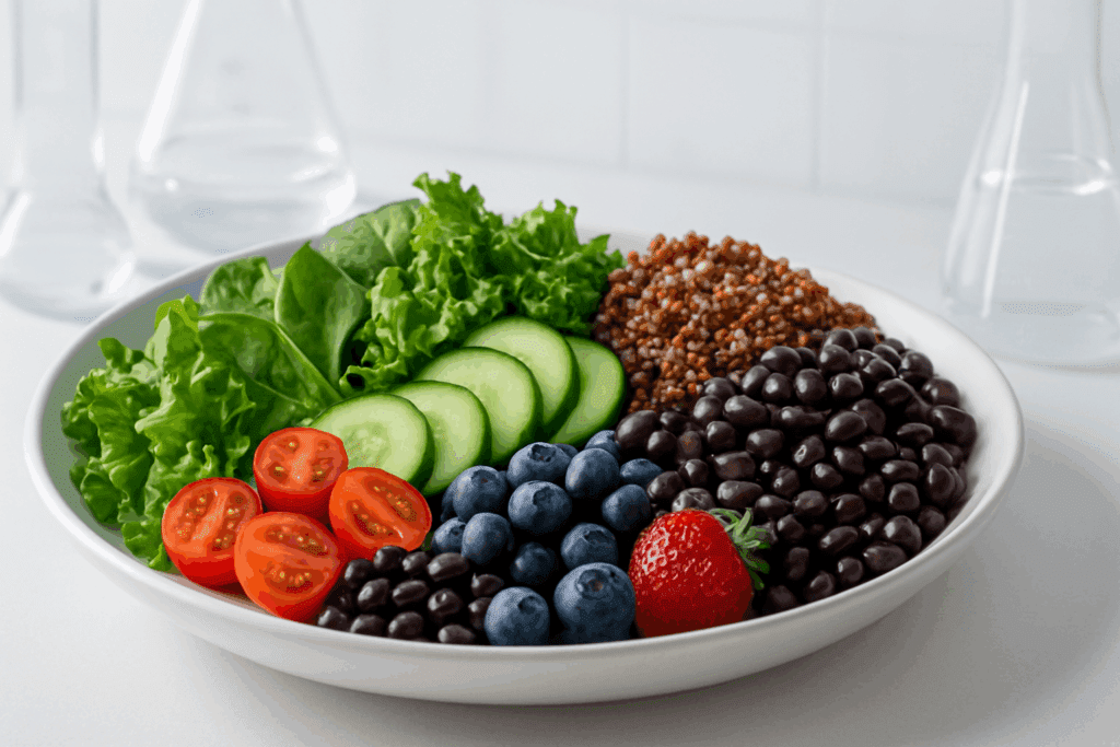 Smart Snacking for Plant-Based Eaters: Top Low Calorie and Low Fat Vegan Snacks Backed by Nutrition Experts 2 Colorful variety of vegan snacks arranged for Smart Snacking for Plant-Based Eaters, featuring edamame, berries, and kale chips.