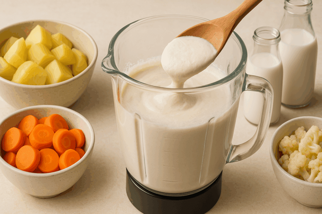 Creamy Vegan Soup Recipes That Nourish and Comfort: Expert Tips for Making the Best Creamy Vegetable Soups at Home 2 Colorful flat-lay of carrots, cauliflower, leeks, lentils, and sweet potatoes, essential for creamy vegan soup recipes