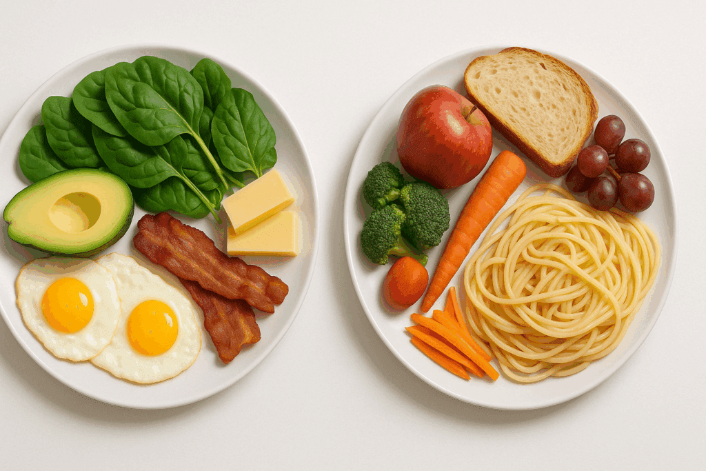 What Is the Best Healthy Eating Plan for Weight Loss? Science-Backed Answers That Actually Work 2 Meal prep scene comparing keto ingredients with plant-based foods, highlighting practical choices in what is the best healthy eating plan for weight loss.