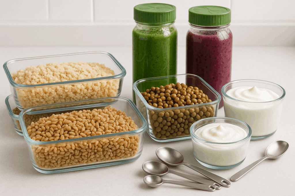 Most Efficient Weight Loss Strategies Backed by Science: Which Is Better for Weight Loss and How to Stay on Track Naturally 2 Meal prep containers with couscous, lentils, and yogurt tailored for active lifestyles and the most efficient weight loss