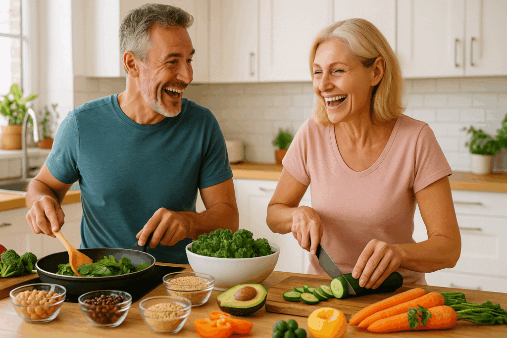 Plant Based Diet vs Meat: Which Is Healthier for Long-Term Health? 2 Colorful comparison of plant based diet vs meat featuring legumes, grains, and greens contrasted with sausages and poultry
