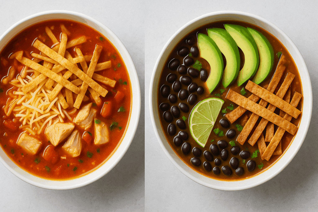 Wholesome Comfort in a Bowl: A Dietitian-Approved Plant-Based Tortilla Soup for Vibrant Vegan Health 2 Colorful assortment of vegetables, beans, grains, and herbs on a kitchen counter next to a pot of simmering plant-based tortilla soup