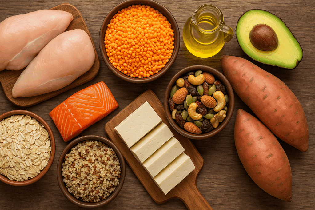 Visual comparison of clean versus dirty bulking meals, highlighting the benefits of a healthy bulking diet
