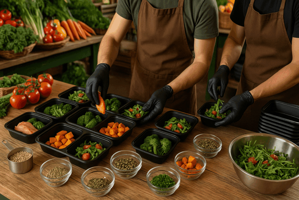 "Are Ready Meals a Smart Choice? How to Pick Healthy Pre Prep Meals Near You That Support a Balanced Lifestyle" 2 Freshly prepared ready meals arranged with colorful vegetables, grains, and proteins in reusable containers