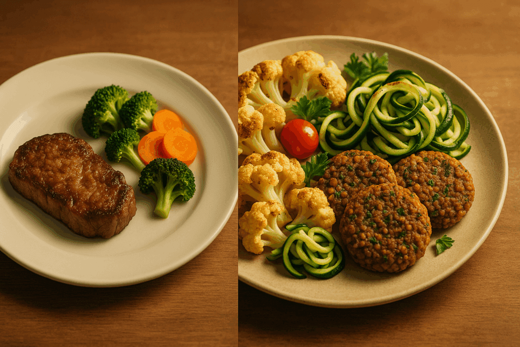 Roasted chickpeas, zucchini noodles, and sweet potatoes shown as creative twists in vegetable based meals