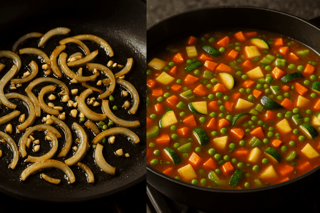 Dutch oven simmering with vibrant seasonal vegetables illustrating how to make the best vegetable soup at home