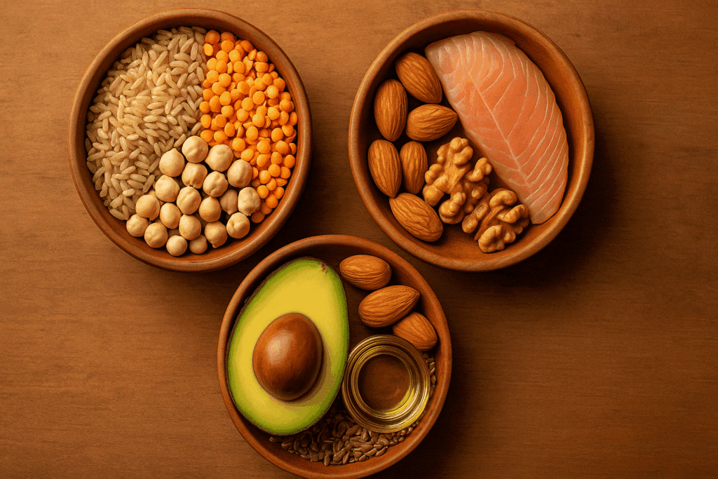 Mediterranean Diet Macros for Weight Loss: How the Right Macronutrient Balance Supports Sustainable Fat Loss and Better Health 3 Colorful table spread of vegetables, grains, fish, and healthy fats representing mediterranean diet macros for weight loss