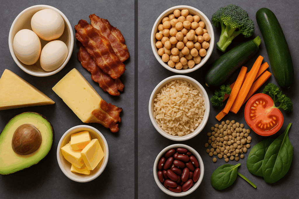 How to Create a Vegetarian Diet Plan for Weight Loss That Works: Science-Backed Tips for Lasting Results 3 Comparison of keto vs. vegetarian diet plan for weight loss showing plant-based and low-carb meals side by side