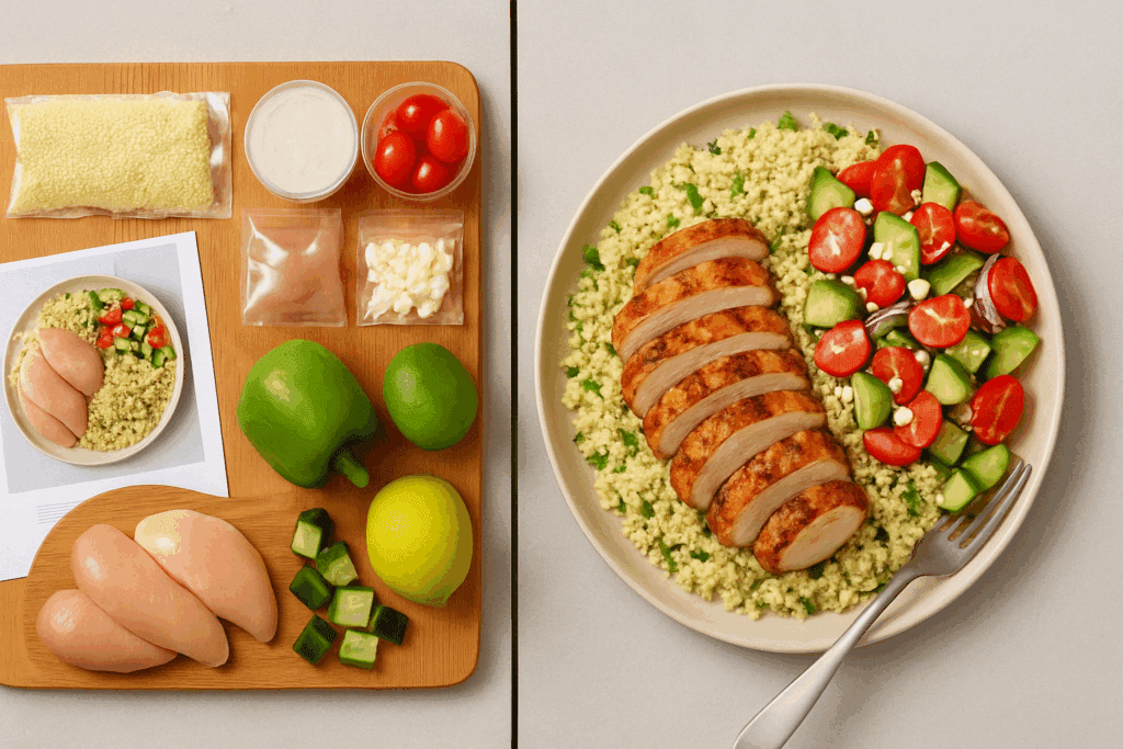 Comparison of keto and Mediterranean meals showcasing the nutrient-rich focus of the best Mediterranean prepared meal delivery.