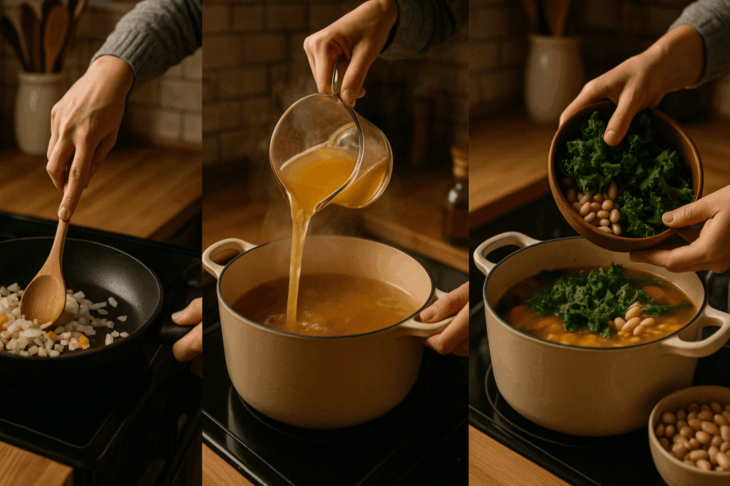 Nutrient-Packed Vegan Kale Soup Recipes to Support Immune Health and Plant-Based Living 3 Flat-lay of raw garlic, ginger, turmeric, kale, and legumes prepared for immune-boosting vegan kale soup recipes.