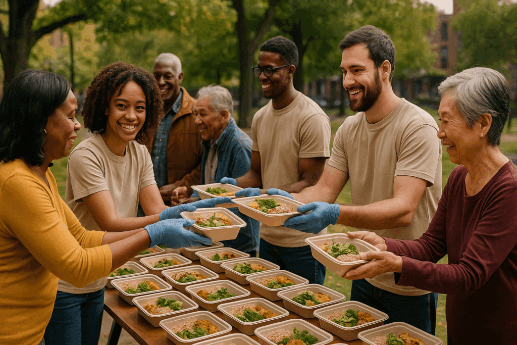 Couple reviewing digital meal plan while organizing healthy meal prep delivery in NYC in their kitchen