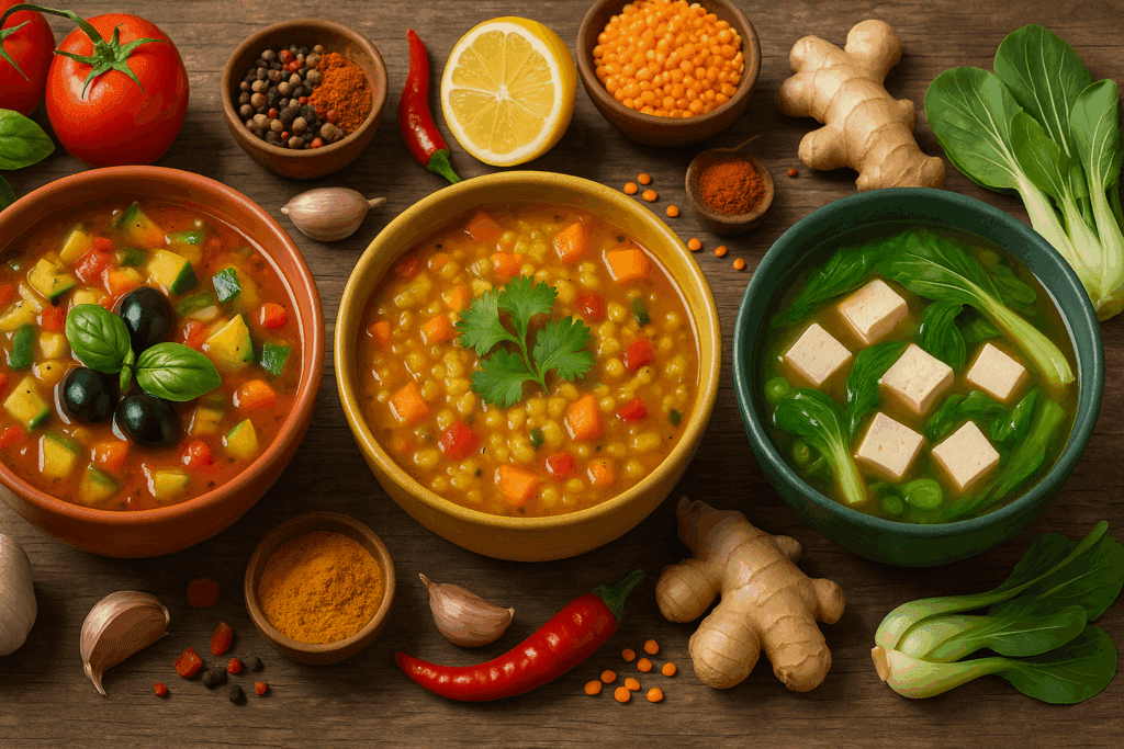 Ladle serving a hearty portion of broth and veggies to demonstrate how to make the best vegetable soup