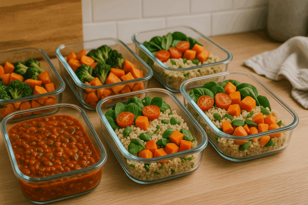 How a Low Fat Vegan Diet Supports Heart Health and Weight Loss, Backed by Science 4 "Artistic display of nutrient-rich foods supporting a low fat vegan diet, featuring avocados, berries, legumes, and leafy greens."