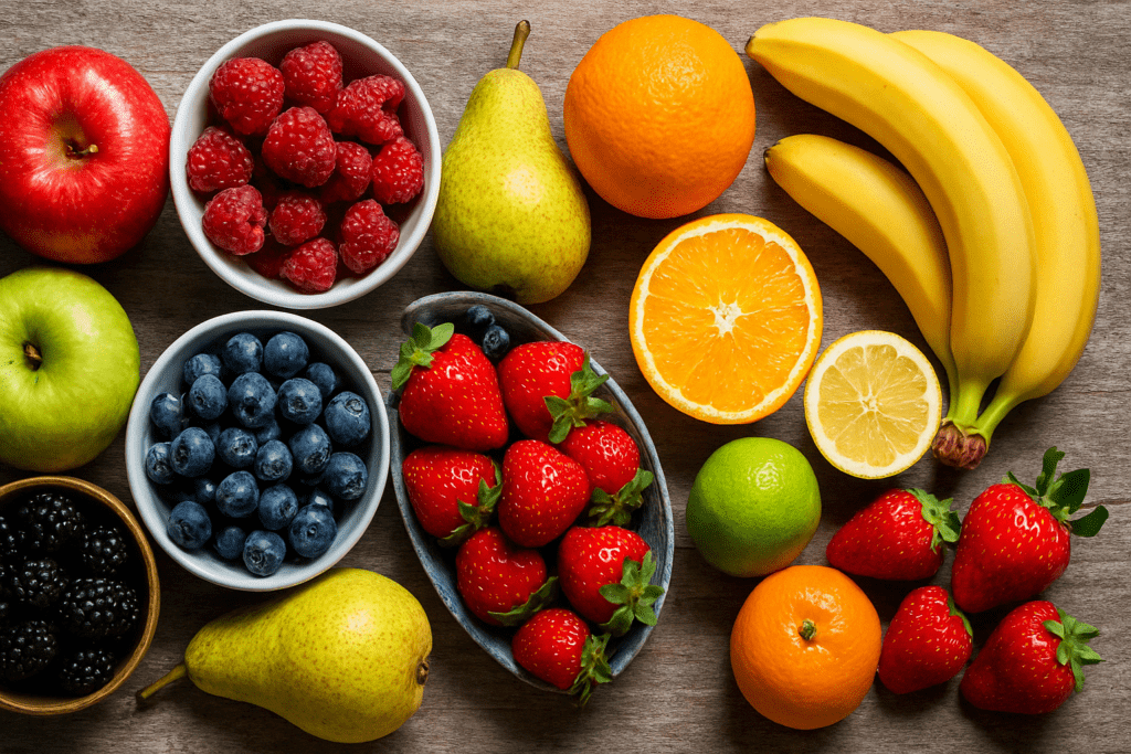 Top Fruits and Vegetables for Weight Loss Backed by Science: What to Eat for Healthy, Lasting Results 5 Meal prep containers filled with top fruits and vegetables for weight loss, including sliced bell peppers, greens, apples, and prepared salads.