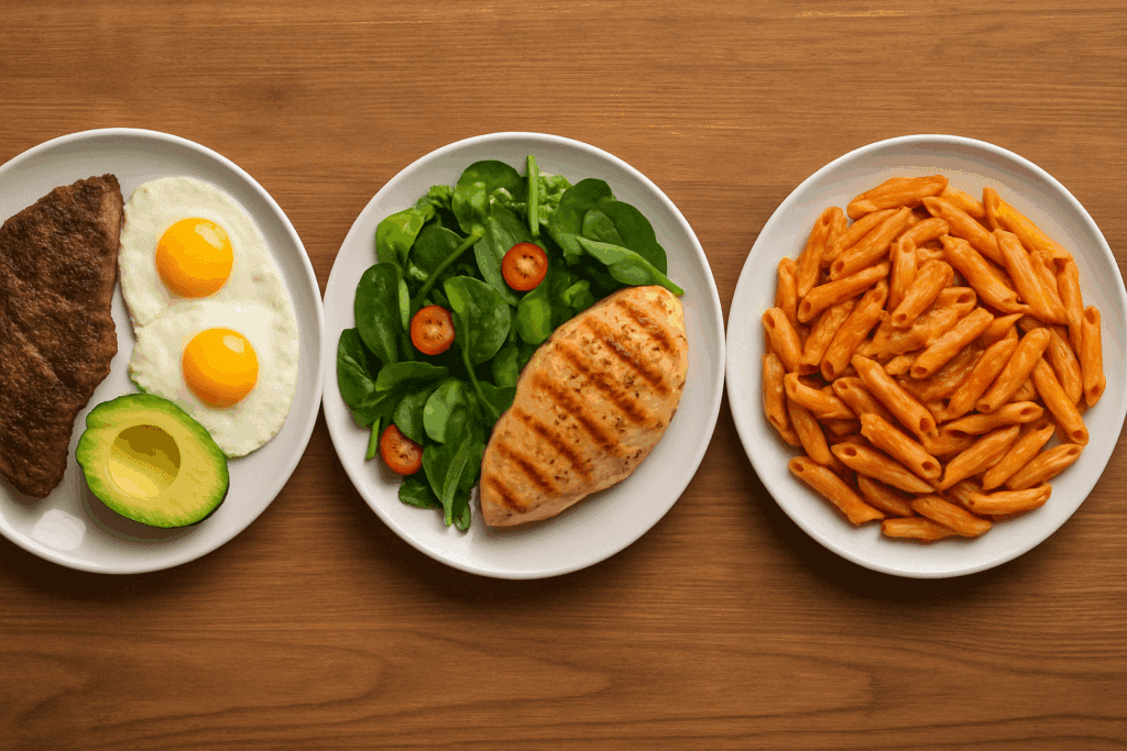 "Are Ready Meals a Smart Choice? How to Pick Healthy Pre Prep Meals Near You That Support a Balanced Lifestyle" 4 Low-carb and keto-friendly ready meals plated with avocado, lean meat, and leafy greens for dietary comparison