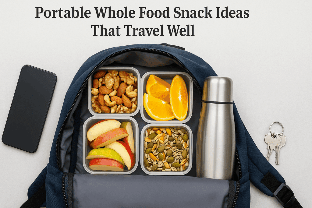 Neatly organized meal prep containers filled with whole food snacks on the go for a week of balanced eating.
