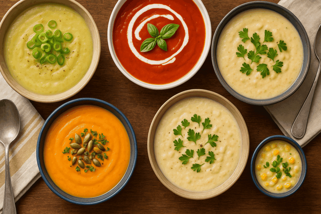 Creamy Vegan Soup Recipes That Nourish and Comfort: Expert Tips for Making the Best Creamy Vegetable Soups at Home 5 Fresh-cut root vegetables, kale, mushrooms, and legumes being prepared for homemade creamy vegan soup recipes