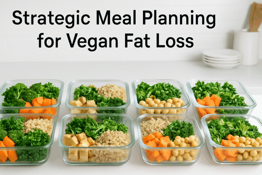 Split scene showing processed vegan snacks versus fresh whole foods, highlighting smart choices in how to lose weight on a vegan diet.