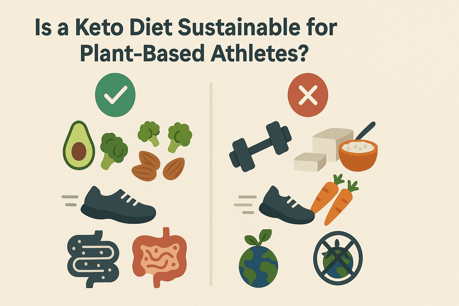 Infographic comparing nutritional sustainability of vegan vs vegetarian keto diets for athletes