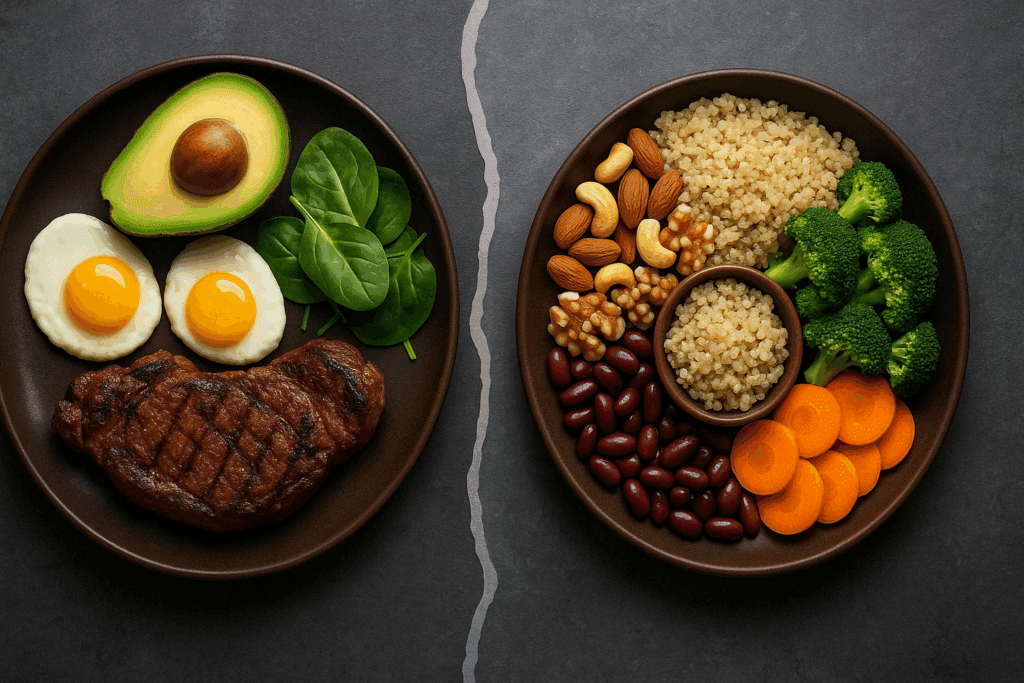 Plant Based Diet vs Meat: Which Is Healthier for Long-Term Health? 5 Illustrated chart comparing plant based diet vs meat, showcasing sustainability and nutrition differences without text