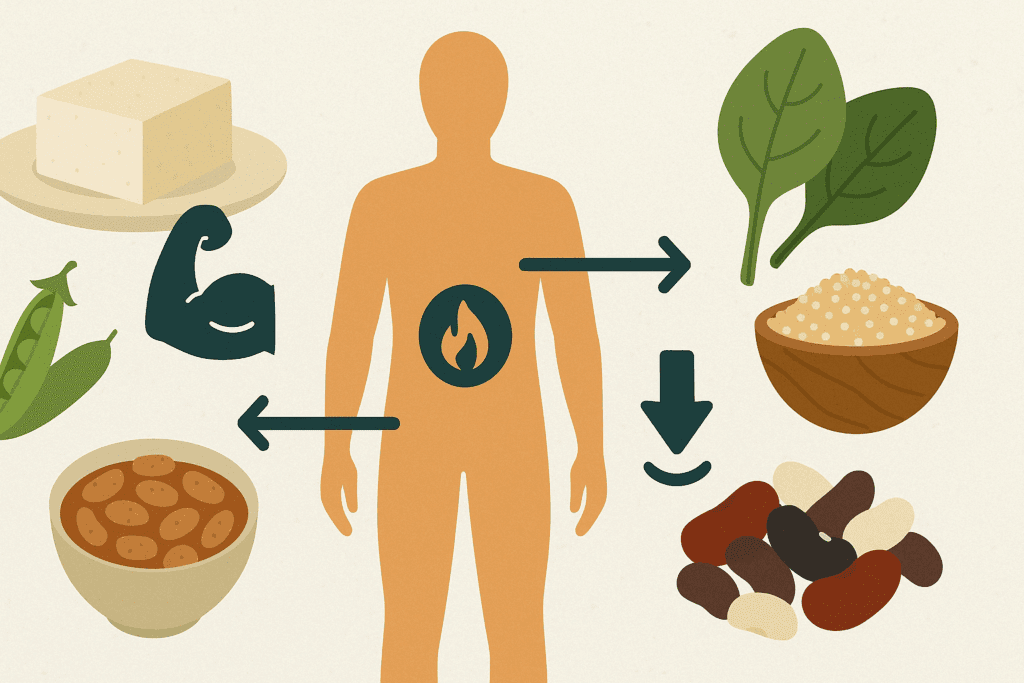 Visual diagram of muscle and metabolism benefits from following a high protein vegetarian diet for weight loss