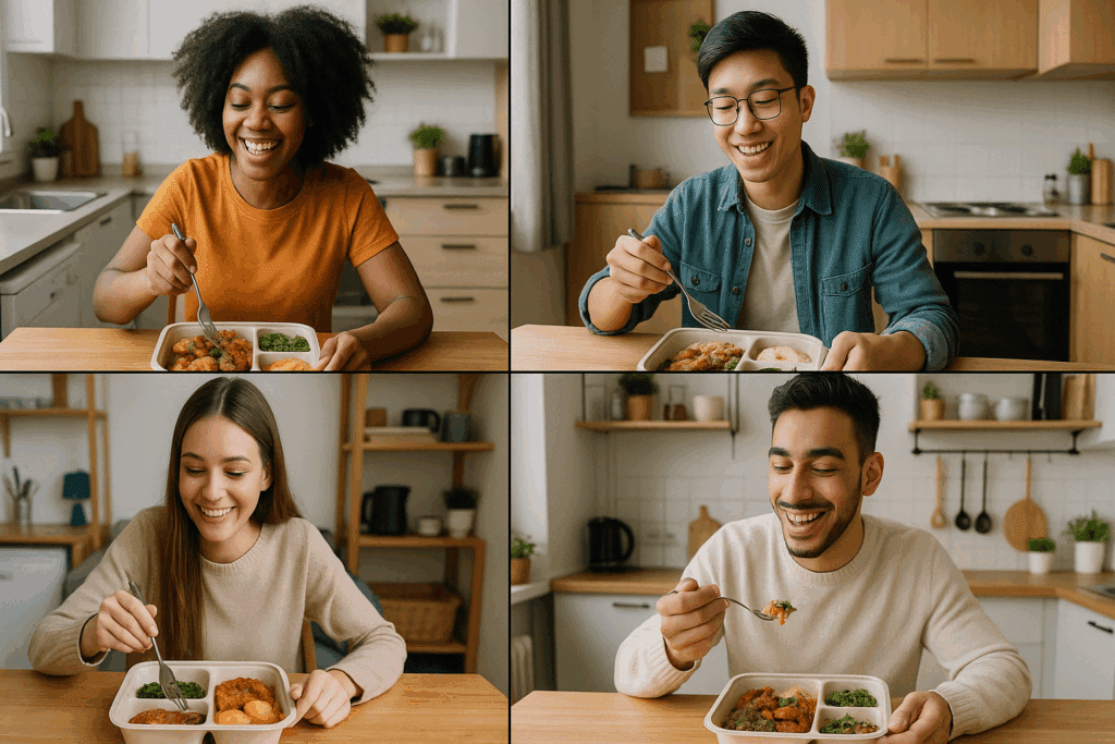 Balanced daily meals arranged for one person to highlight nutrient timing benefits of the best meal delivery service for singles