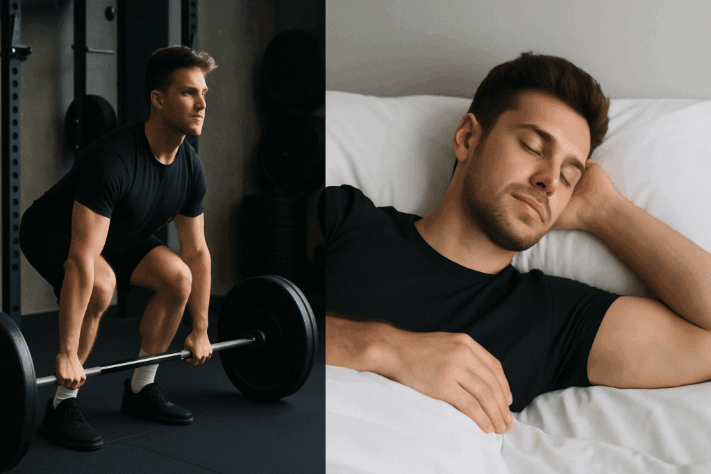 "Athlete cooking a balanced meal demonstrating how to eat for fat loss and muscle gain at home"