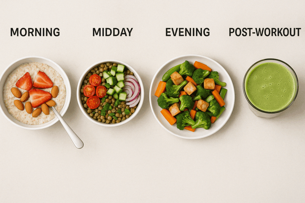 Side-by-side comparison of keto and plant-based plates highlighting differences in easy high protein meals for muscle gain